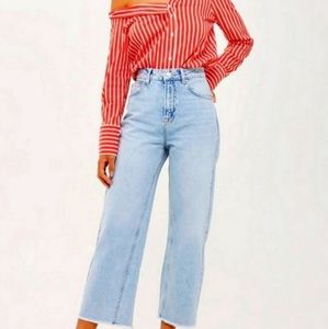 TOPSHOP Petite Moto Cotton Cropped Raw Hem Wide Leg Jeans LIKE NEW 💎 Sz 26 x 28
